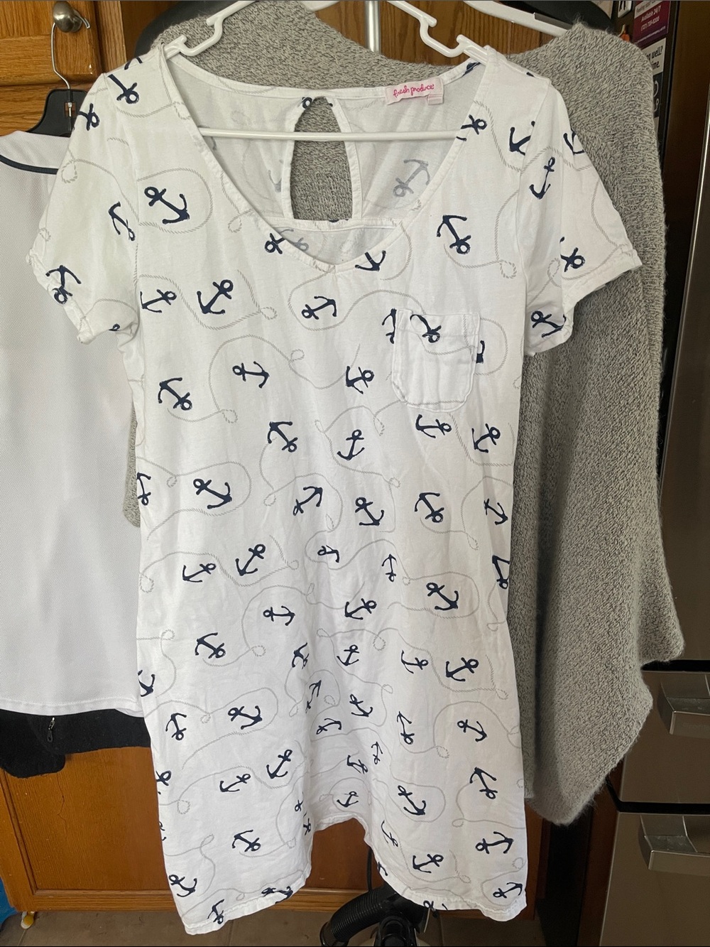 fresh produce White Dress with Navy Anchor & Gray Rope Motif Large